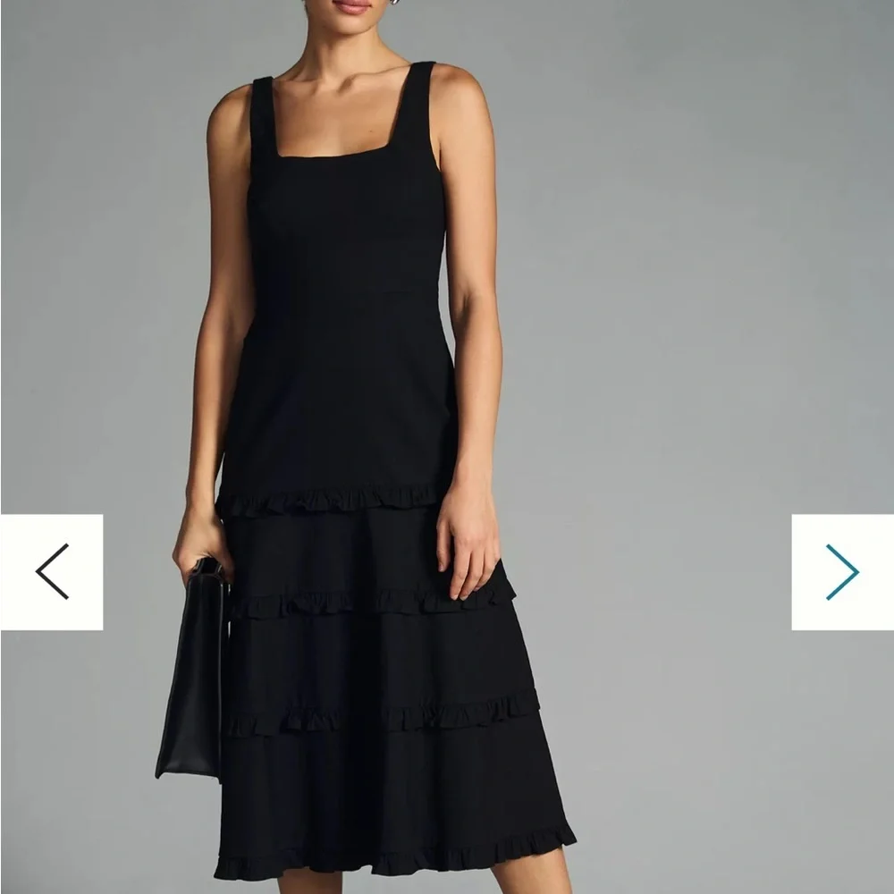 Anthropologie Linen Blend The Blythe Square Neck Tiered Dress Black Small NWT - Picture 4 of 12